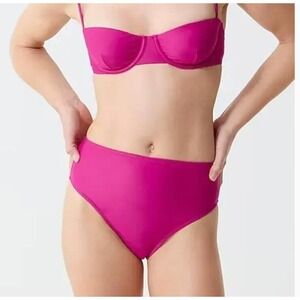 J.Crew High-Waisted Bikini Bottoms Hot Pink Swimsuit Beach Pool Summer Medium‎